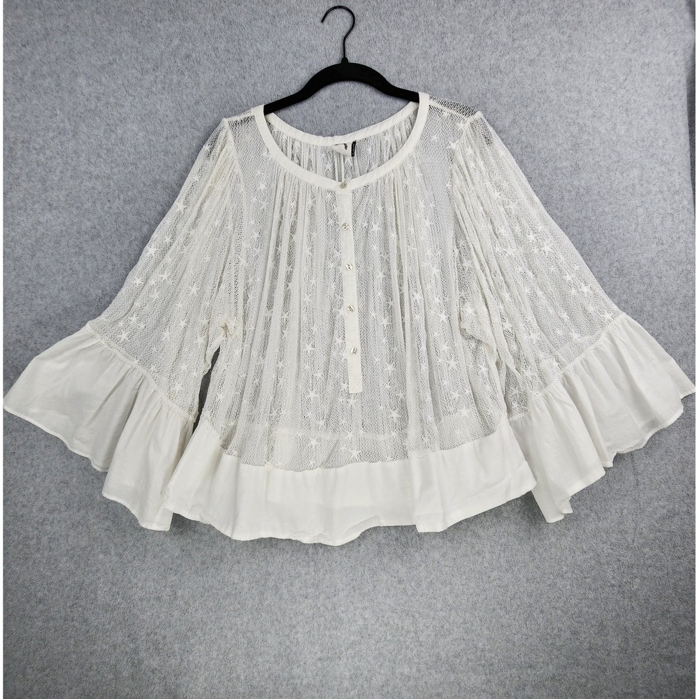 Akemi + Kin Anthropologie Mesh Stars Tunic Blouse Medium Bell Sleeves Boho India
